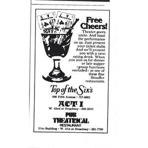 Top of the Sixs Act 1 Pub Theatrical Restaurant 1970s Vintage Print Ad